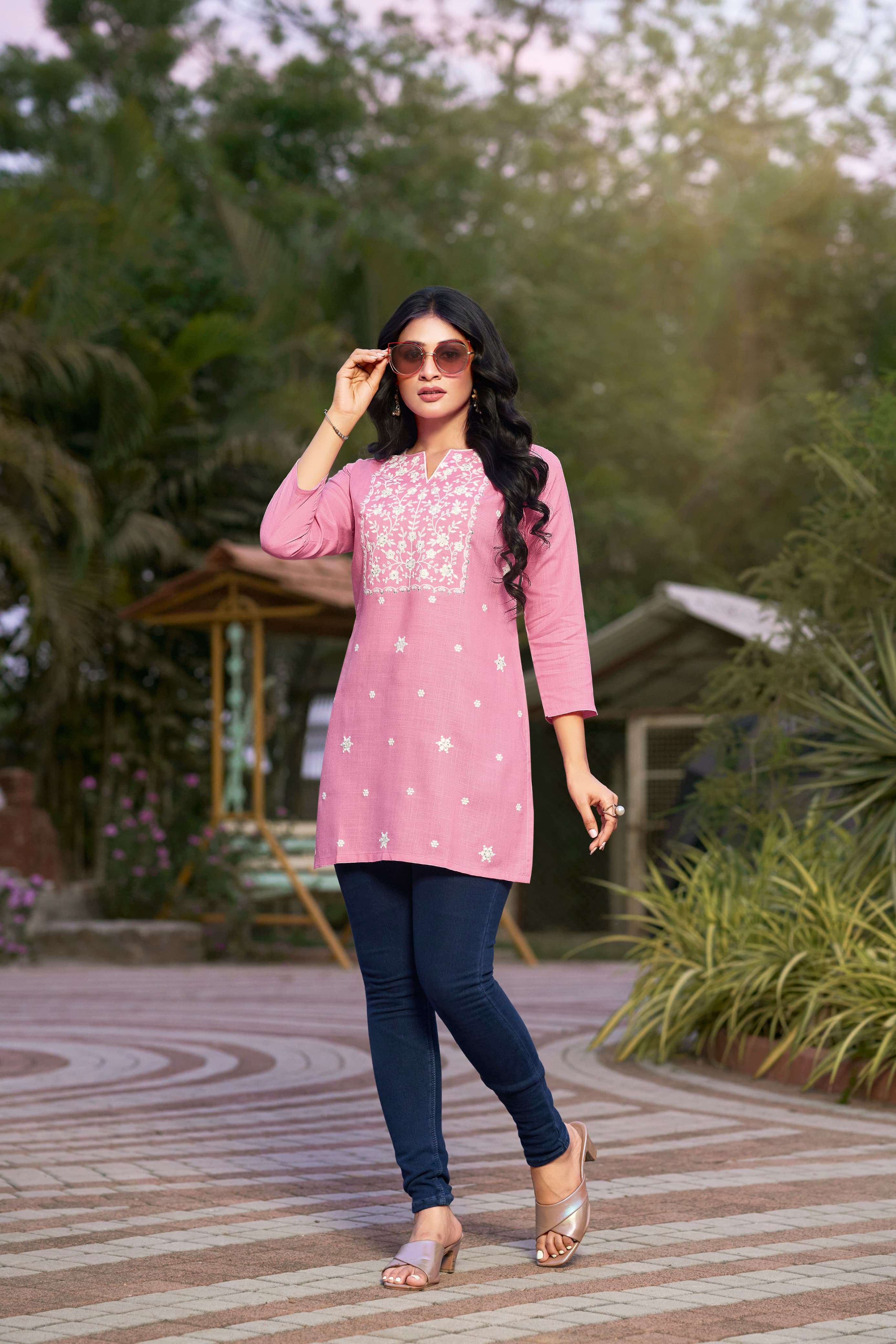 COLORS VOL 4 HEAVY REYON SLUB 16KG EMBROIDERY WORK SHORT TOP BY TIPS AND TOPS BRAND 4006